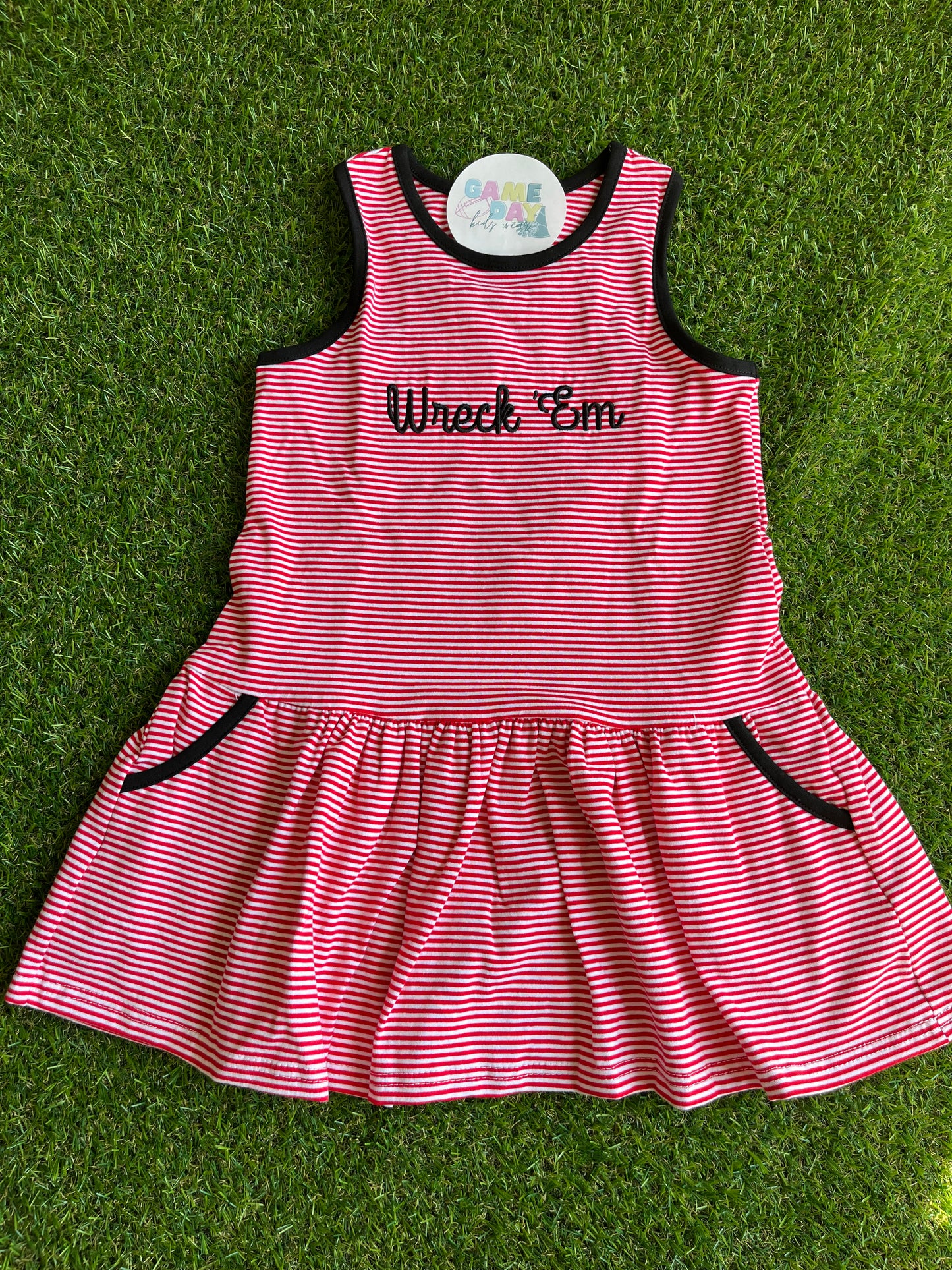 Sleeveless Bow Back Dress- Red with Wreck Em