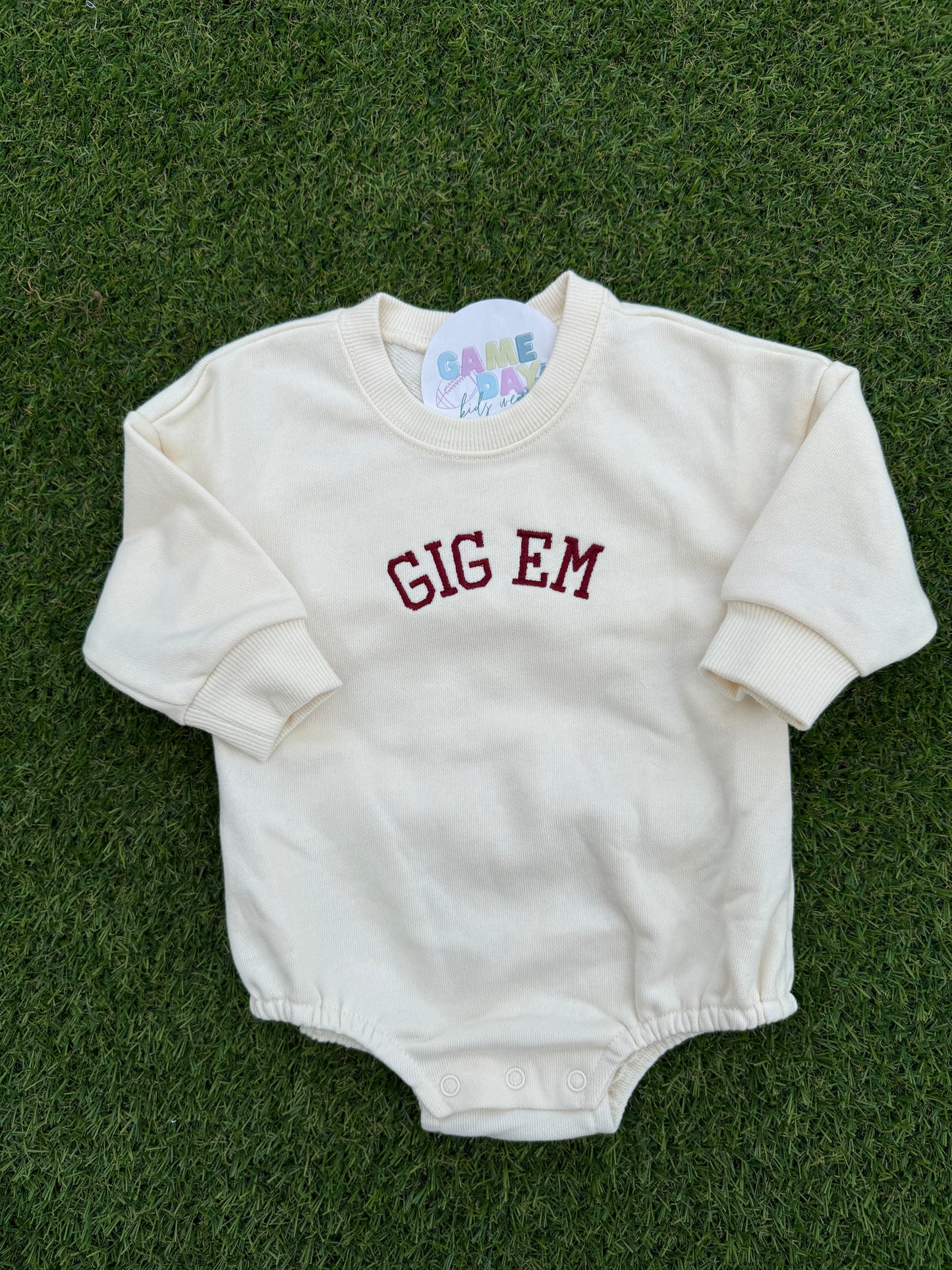 Sweatshirt Romper Cream- Gig Em
