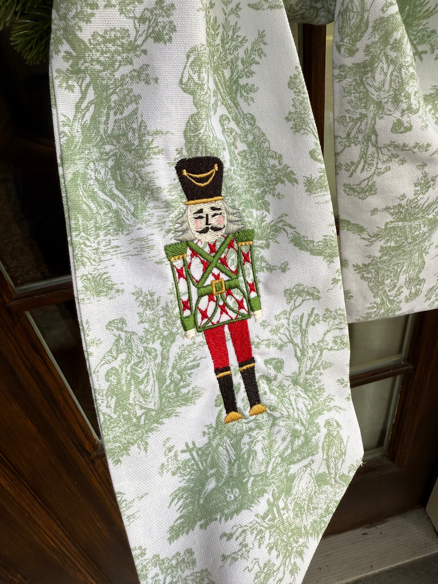 Wreath Sash- Green Toile with Nutcracker