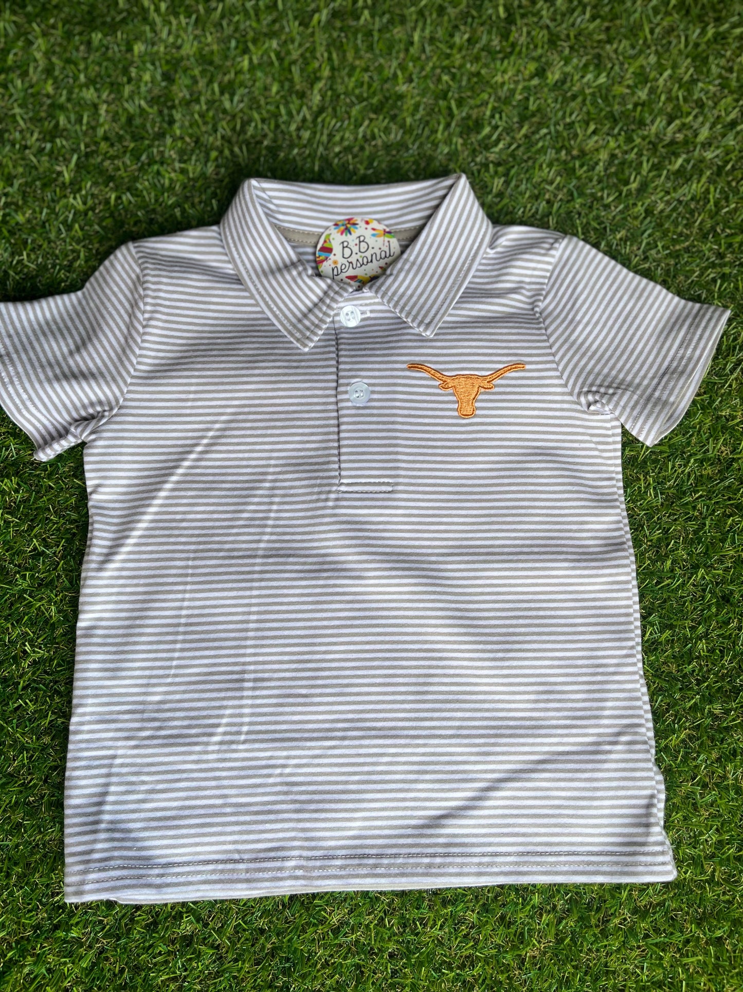 Polo Longhorn Gray Striped Short Sleeve