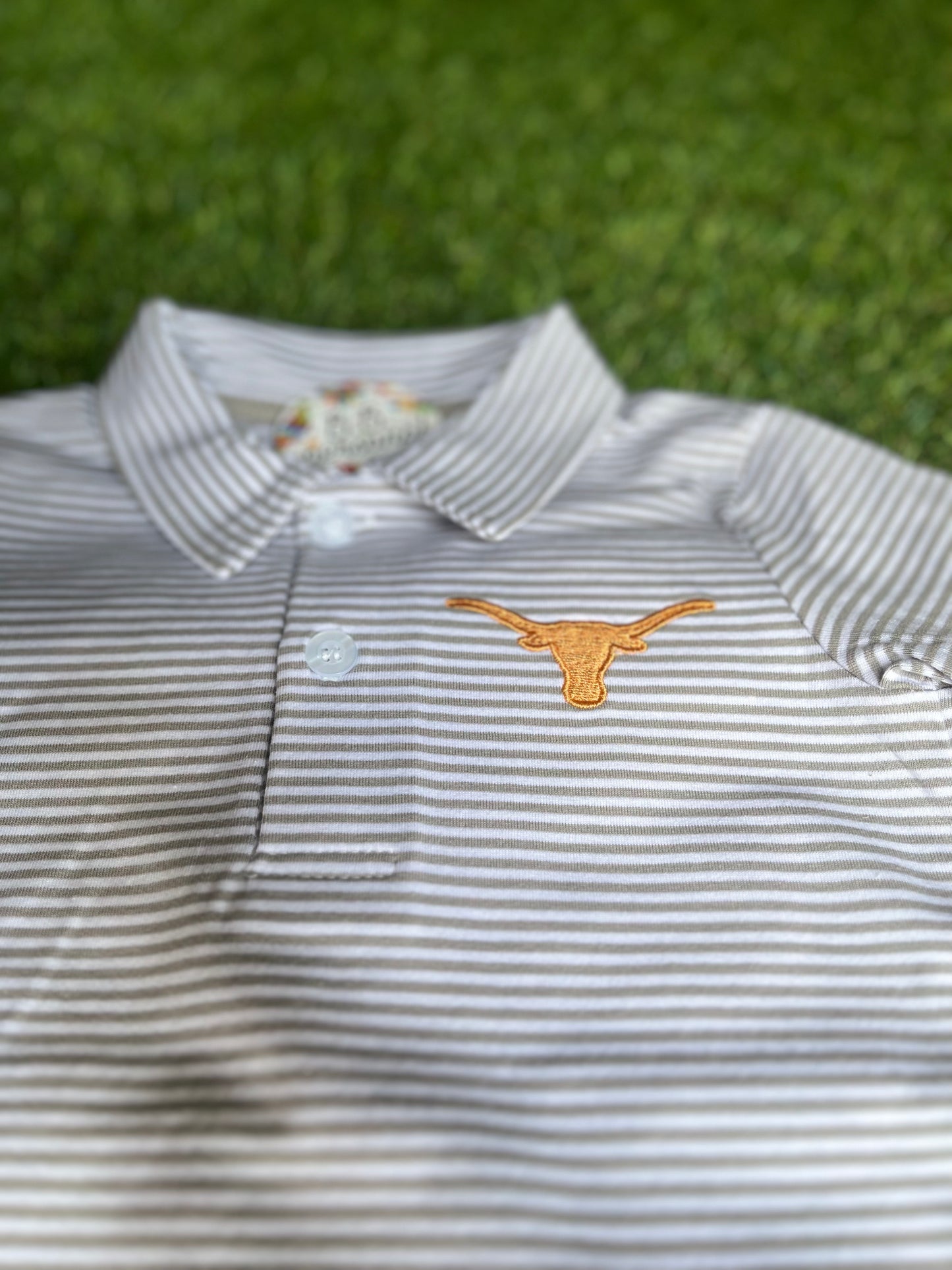 Polo Longhorn Gray Striped Short Sleeve