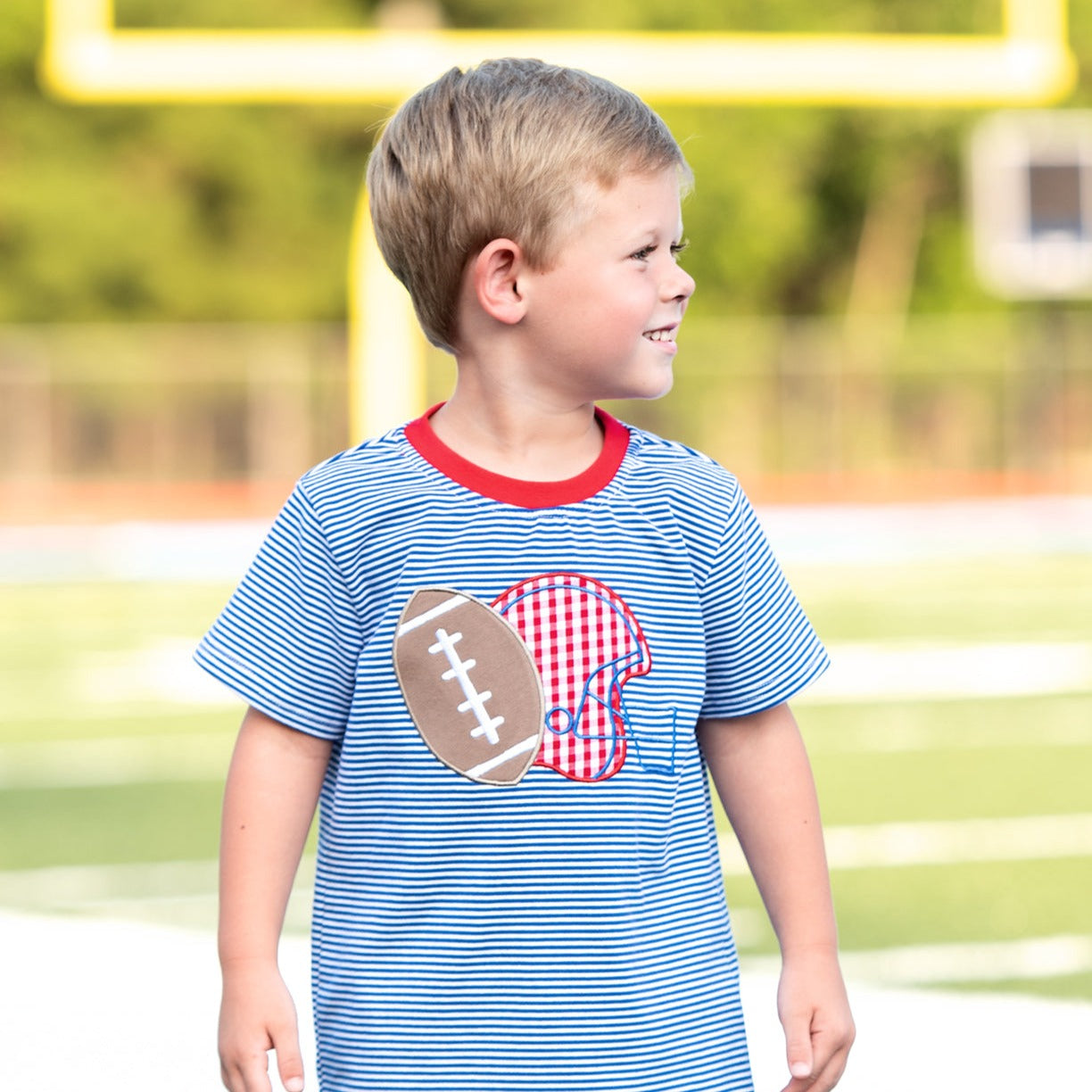 Football Applique Red and Royal Blue Shirt