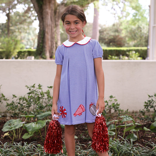 Applique Girls Dress - Royal Blue/Red