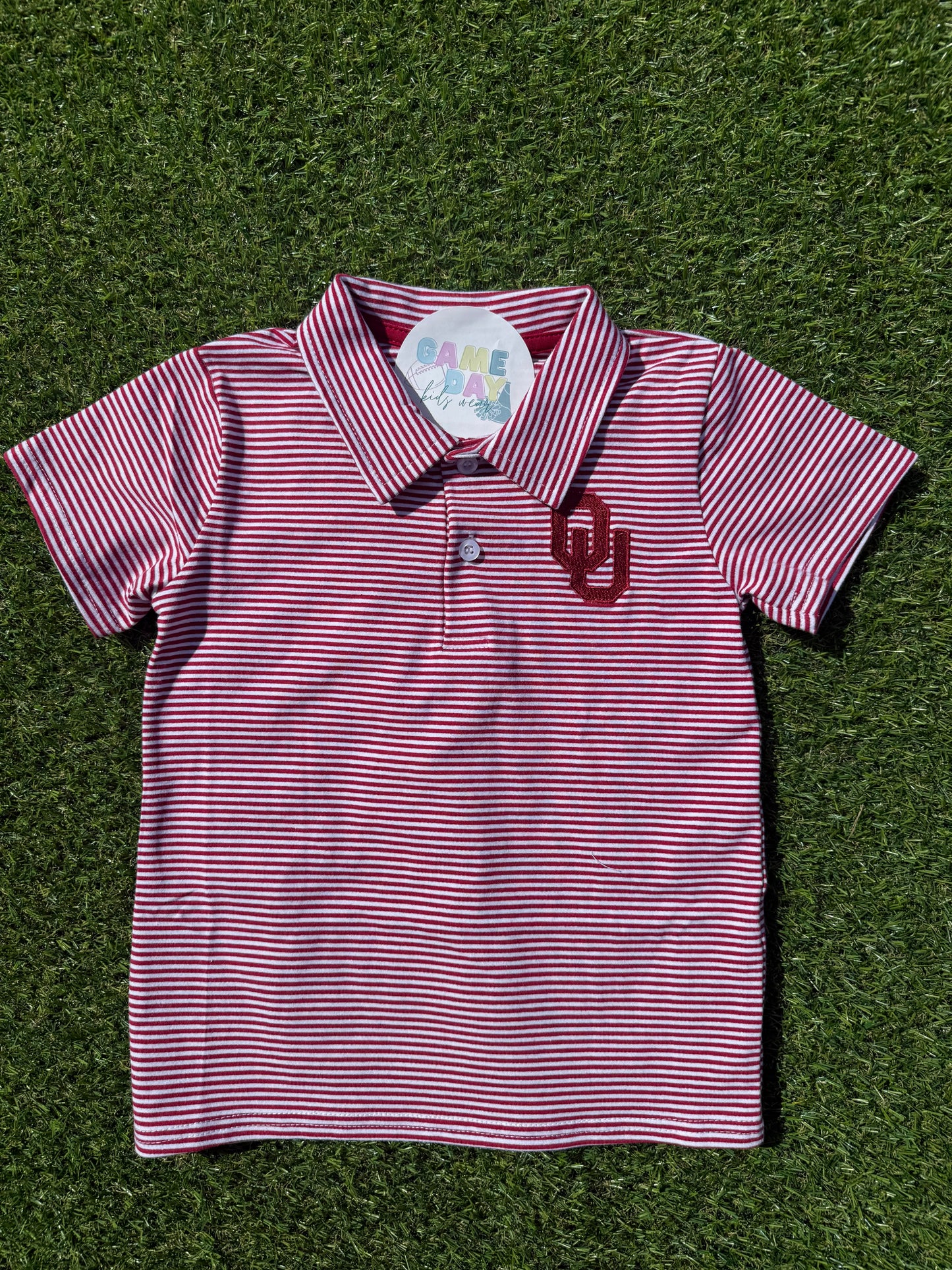 Polo Sooners Crimson Striped Short Sleeve