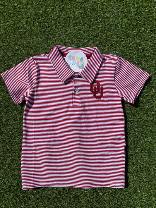 Polo Sooners Crimson Striped Short Sleeve