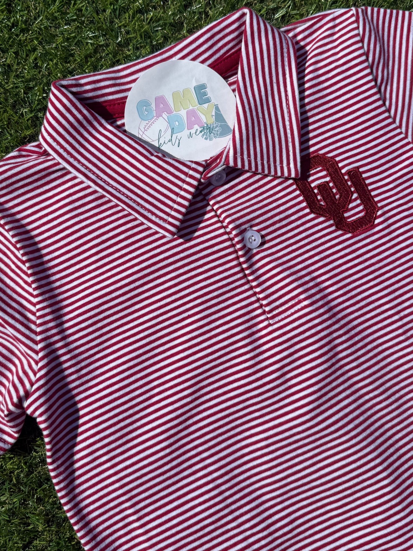 Polo Sooners Crimson Striped Short Sleeve