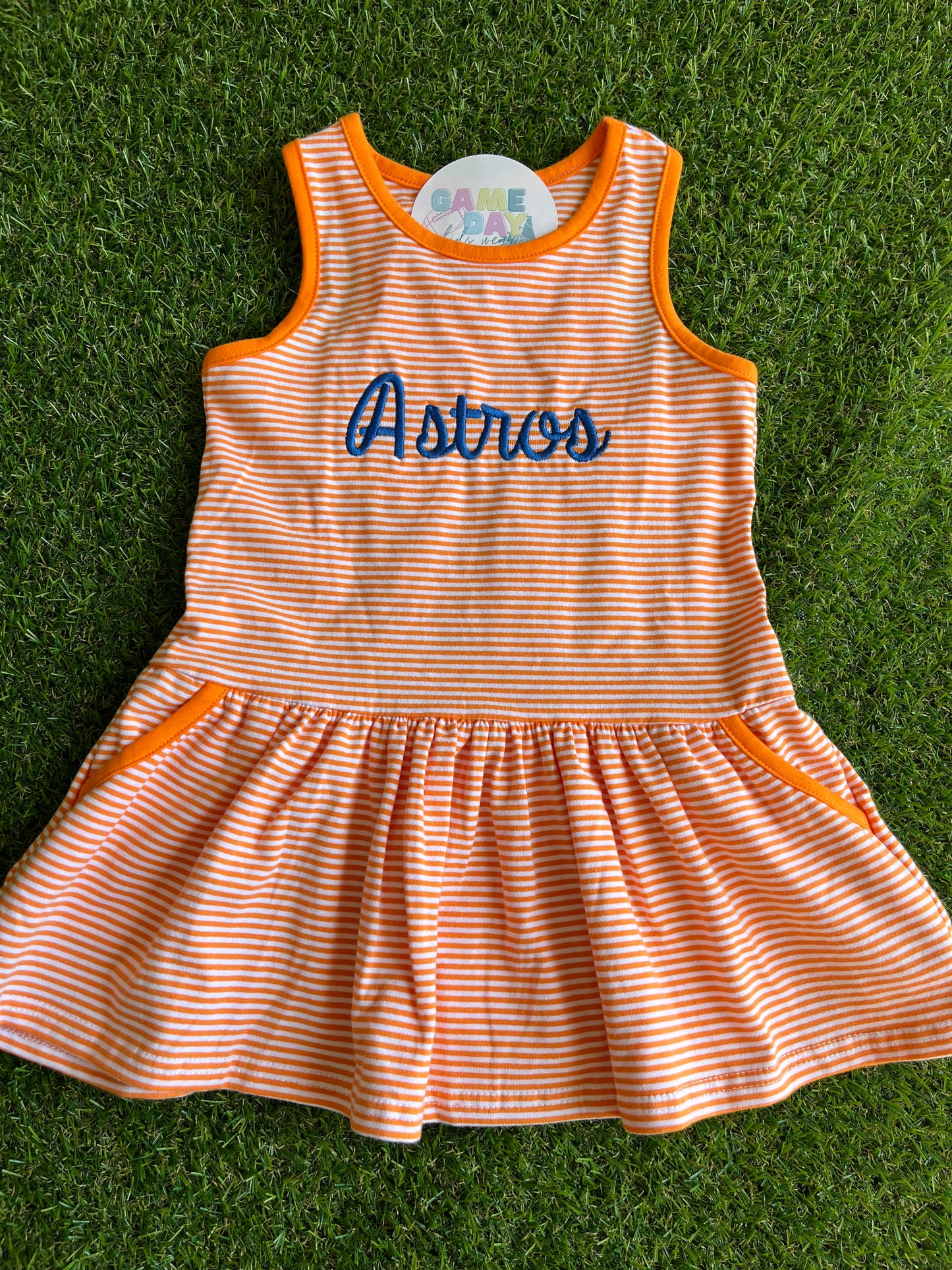 Sleeveless Bow Back Dress-Orange with Astros