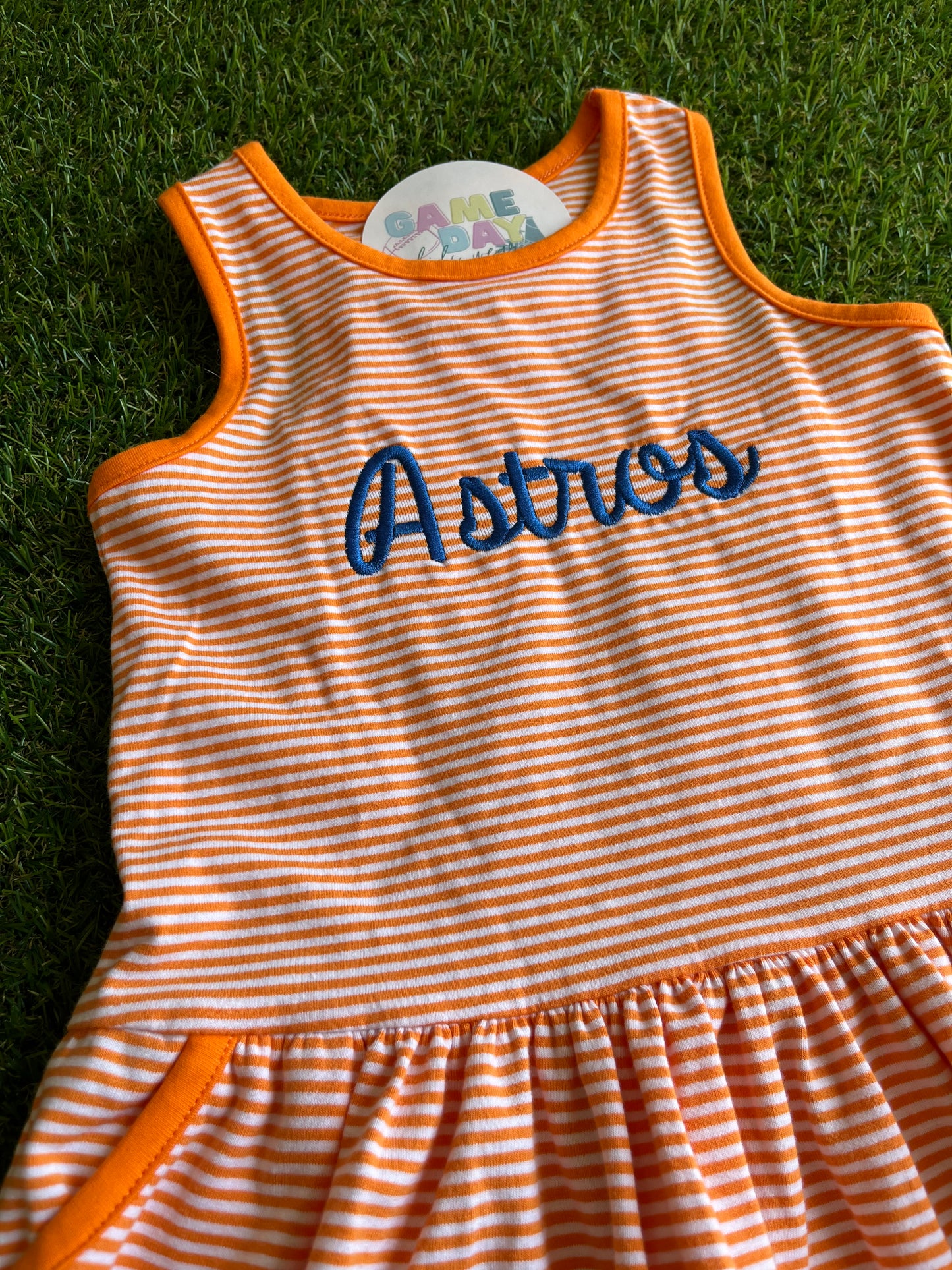Sleeveless Bow Back Dress-Orange with Astros