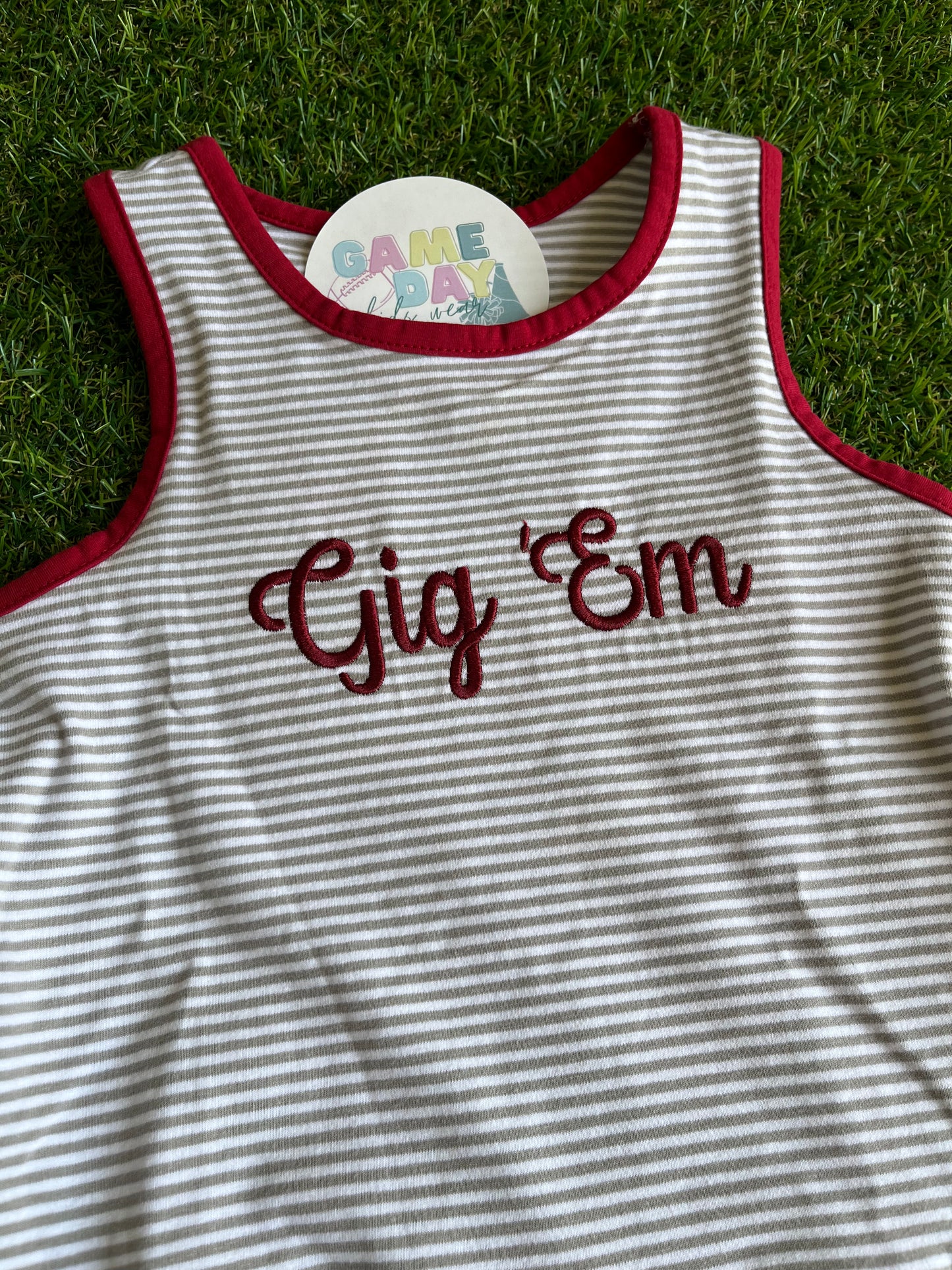 Sleeveless Bow Back Dress- Gray and Maroon with Gig Em