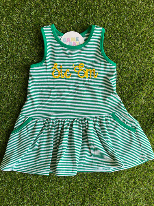 Sleeveless Bow Back Dress- Green with Sic Em