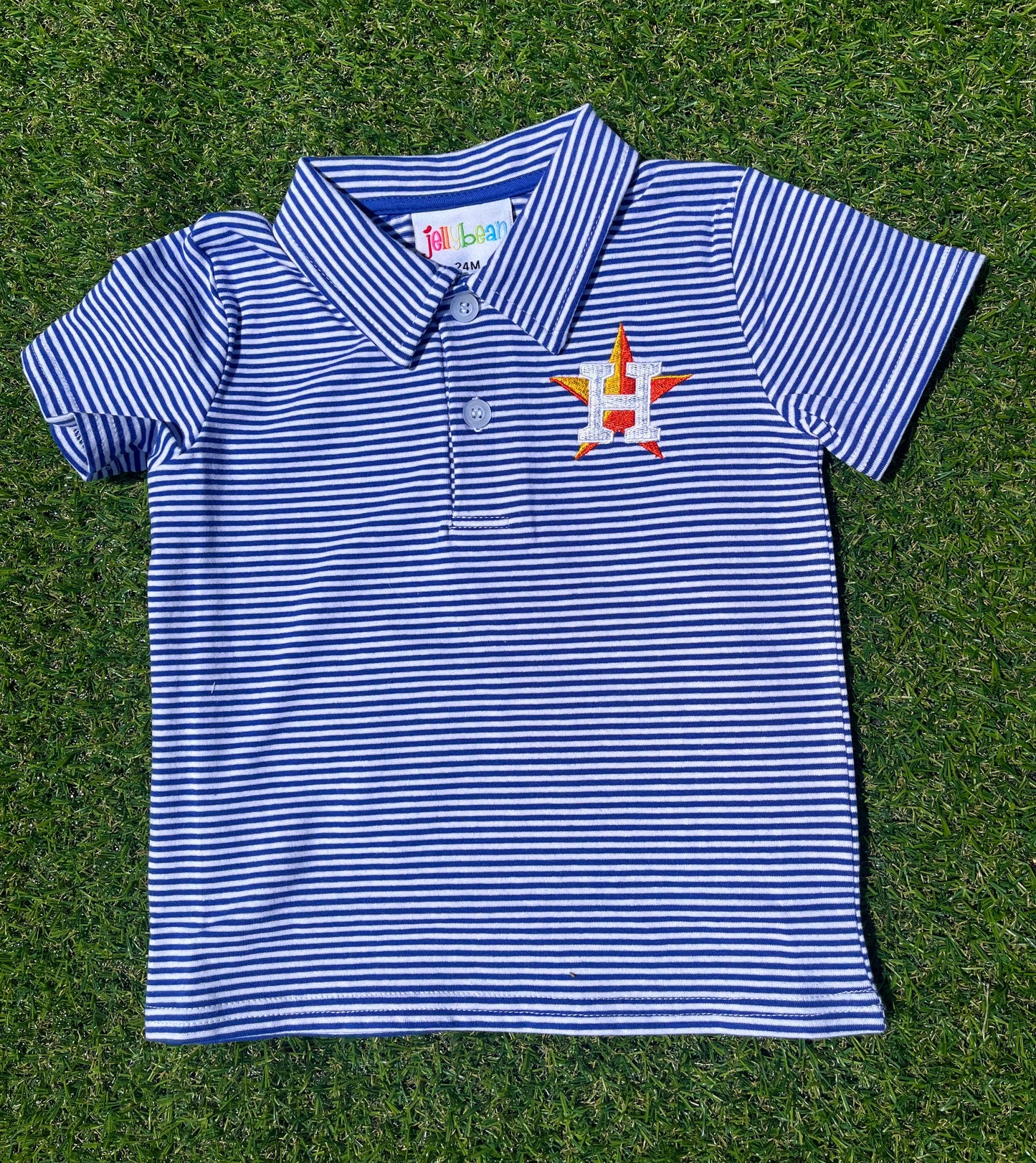 Polo Royal Blue Striped Short Sleeve- Astros Orange Logo