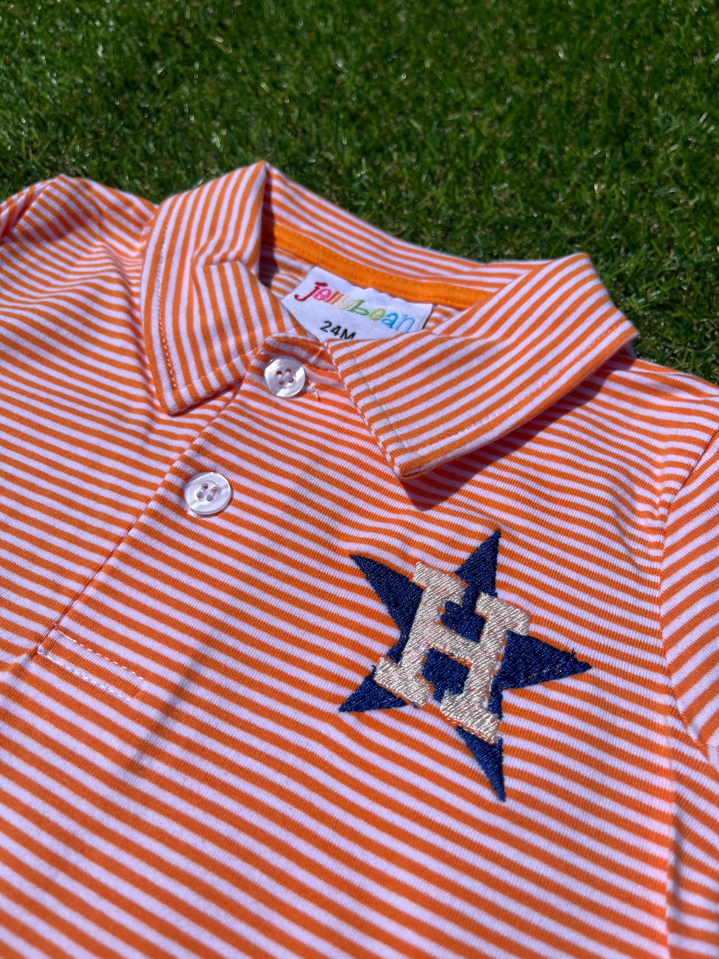 Polo Orange Striped Short Sleeve- Astros Blue logo