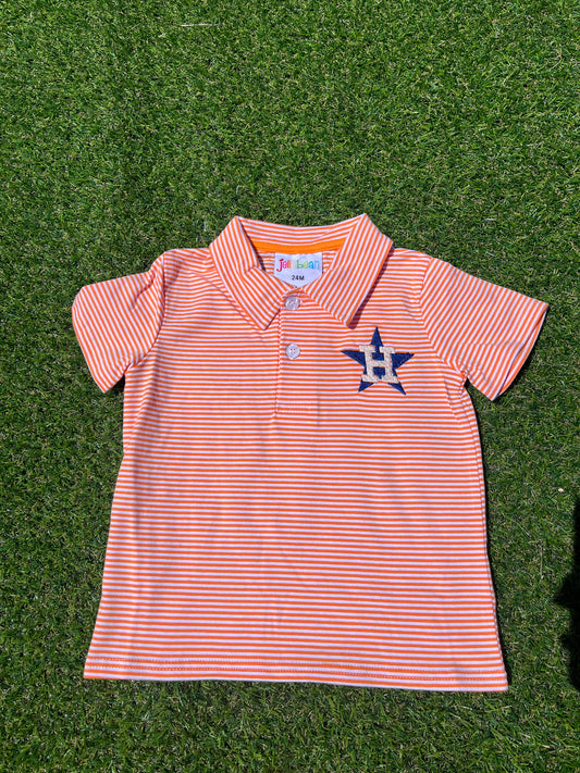 Polo Orange Striped Short Sleeve- Astros Blue logo