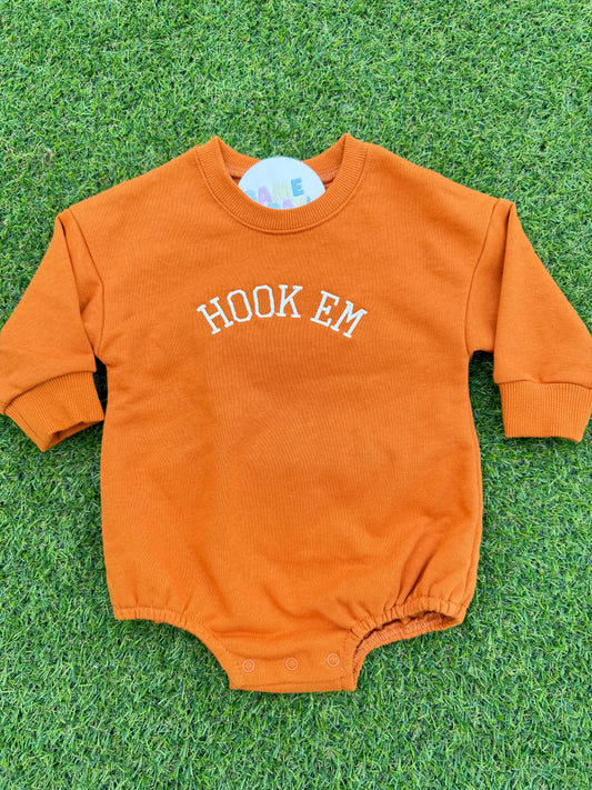 Sweatshirt Romper Burnt Orange- Hook Em