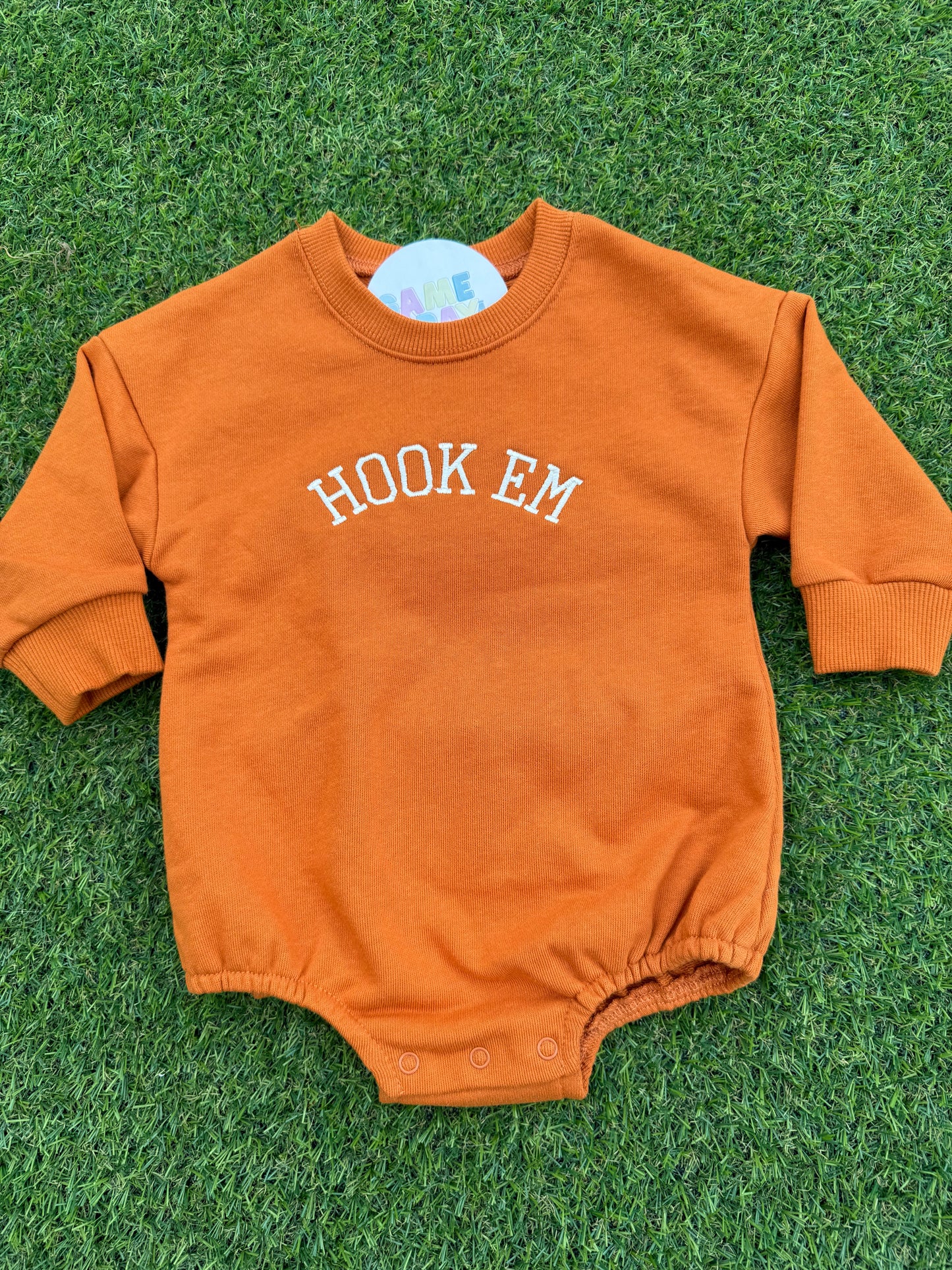 Sweatshirt Romper Burnt Orange- Hook Em