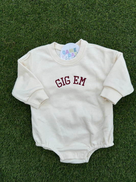 Sweatshirt Romper Cream- Gig Em