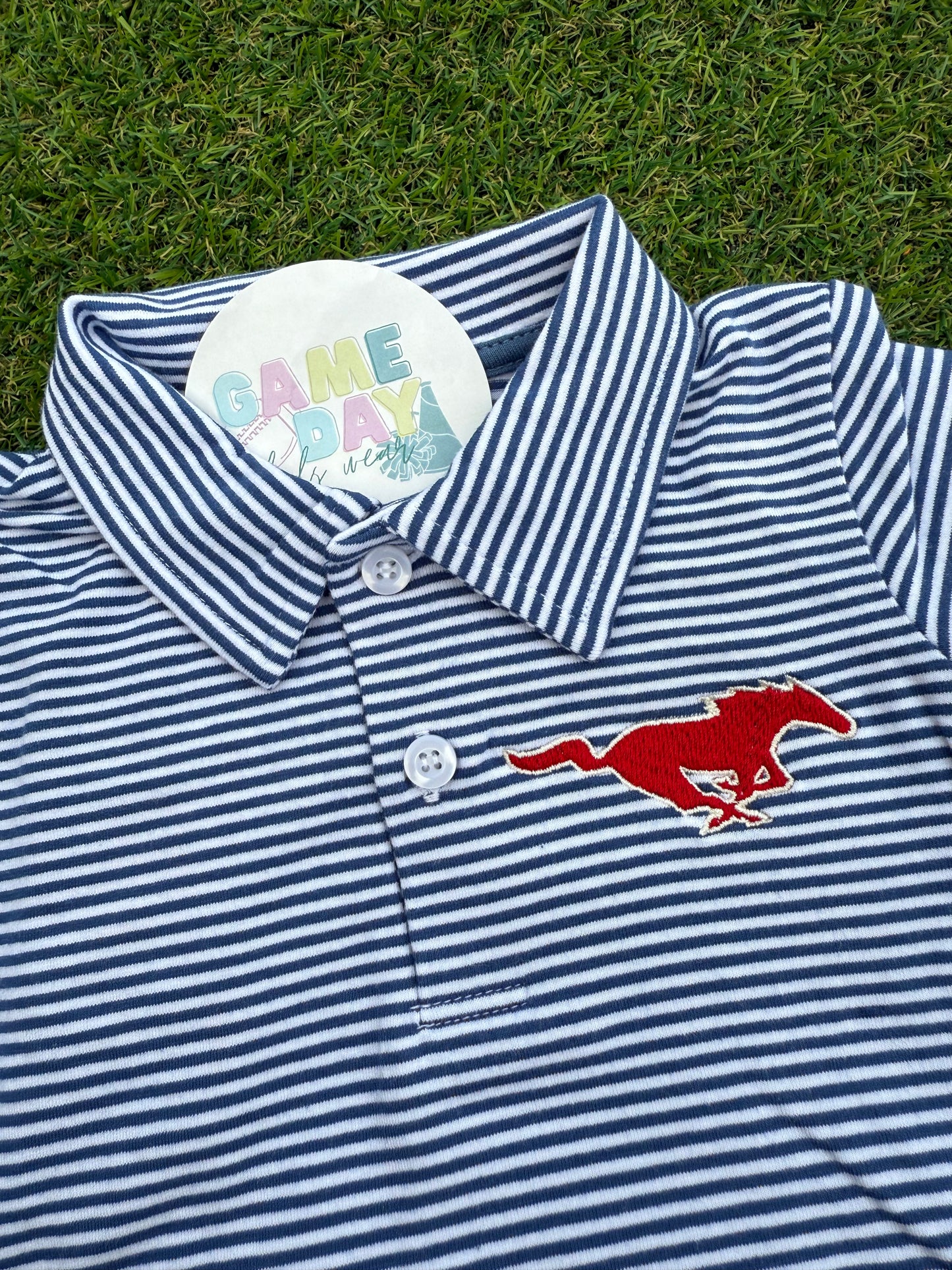 Polo Yale Blue Mustang Striped Short Sleeve