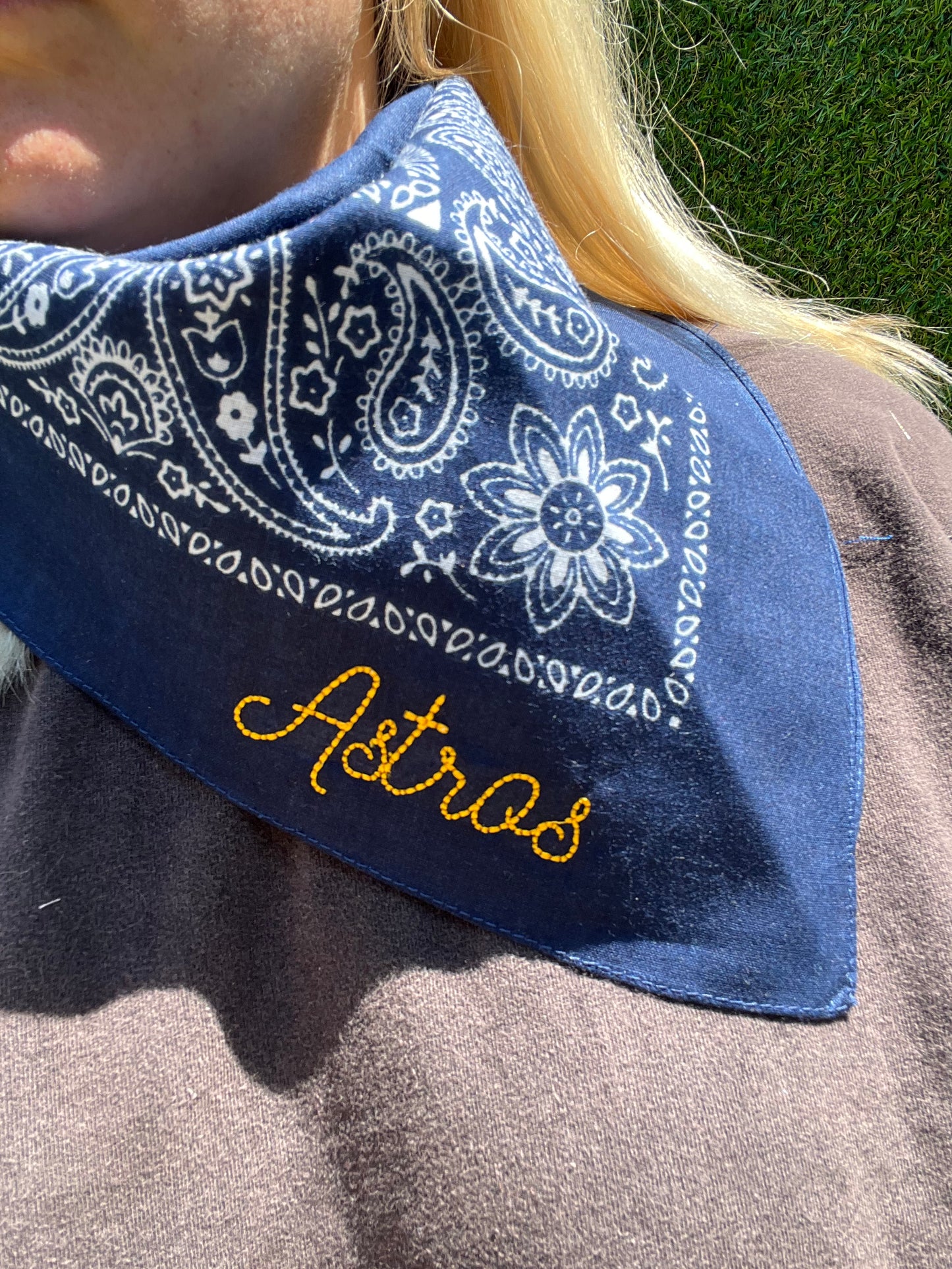 Navy bandana with Astros in orange