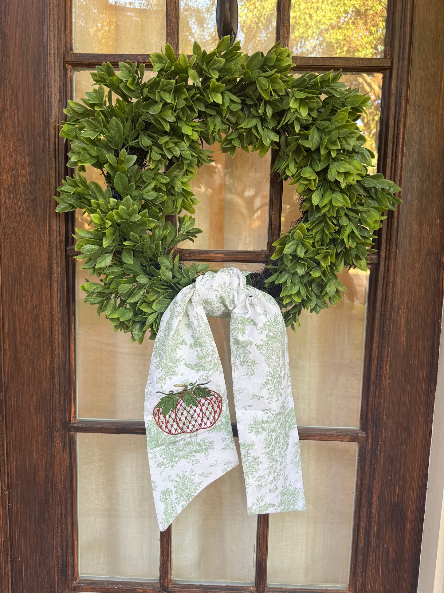 Wreath Sash- Green Toile with pumpkin