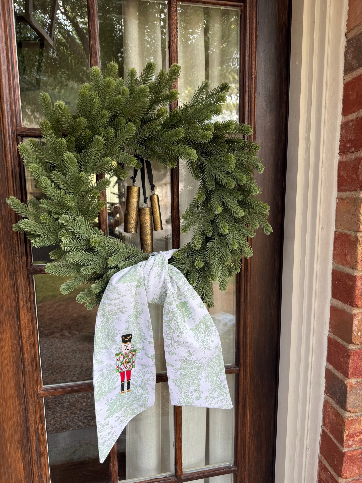 Wreath Sash- Green Toile with Nutcracker