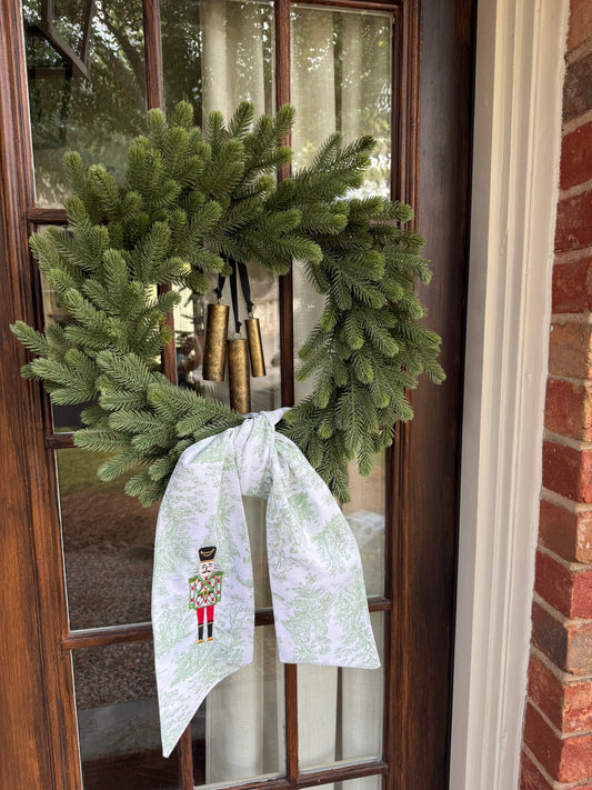 Wreath Sash- Green Toile with Nutcracker