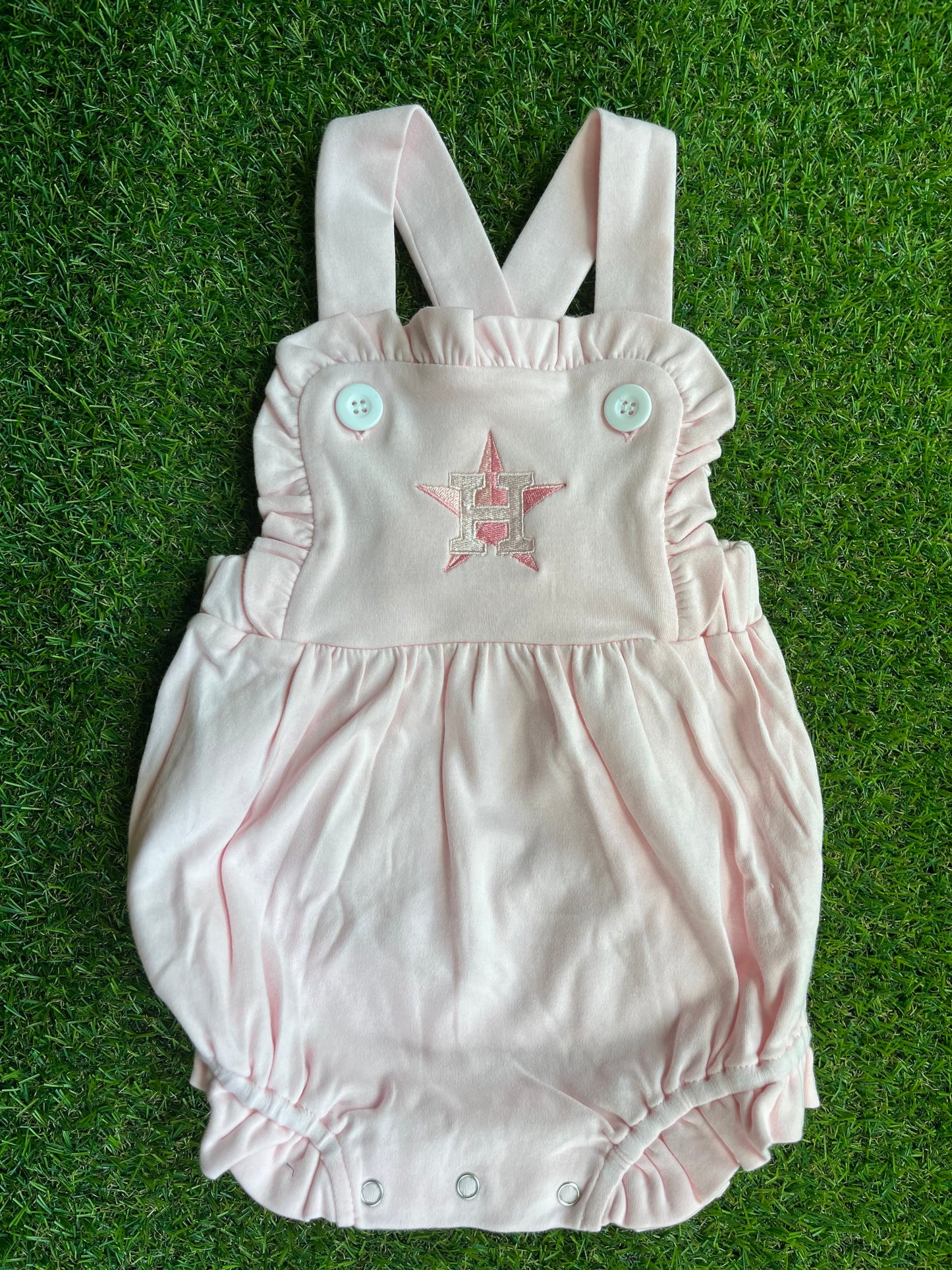 Ruffled Baby Sun Suit Pink with Pink Astros