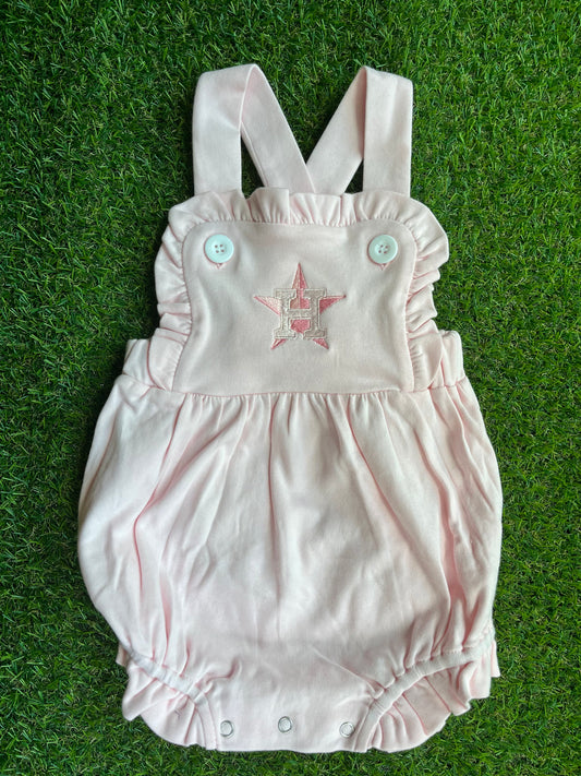 Ruffled Baby Sun Suit Pink with Pink Astros