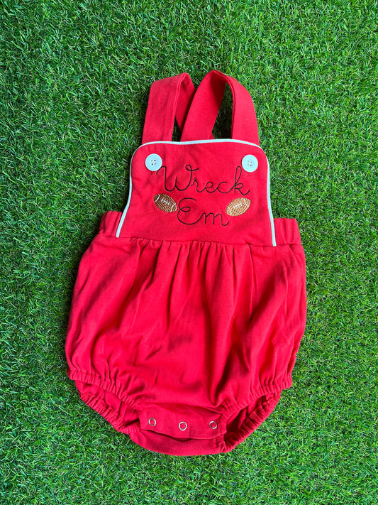 Baby sun suit "Wreck 'Em" with footballs