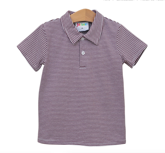 Polo Maroon Striped Short Sleeve